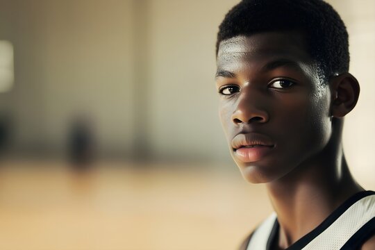 Young athlete in basketball uniform with confident expression, perfect for sports team marketing, youth programs, athletic recruitment and sports academy promotion