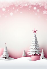 Naklejka premium Ein winterliches minimalistisches Design mit Tannenbäumen, Schnee und mit Textfreiraum – perfekt für eine Weihnachtskarte. Transendent Pink, Rosa. Generative KI.