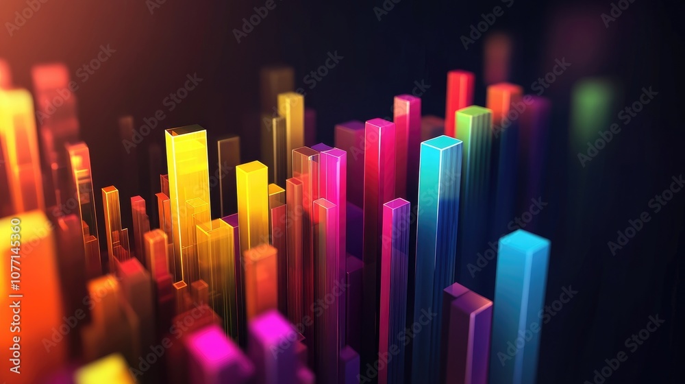 Poster vibrant colorful abstract 3d bars and lines in a dynamic digital space representing sound waves and 