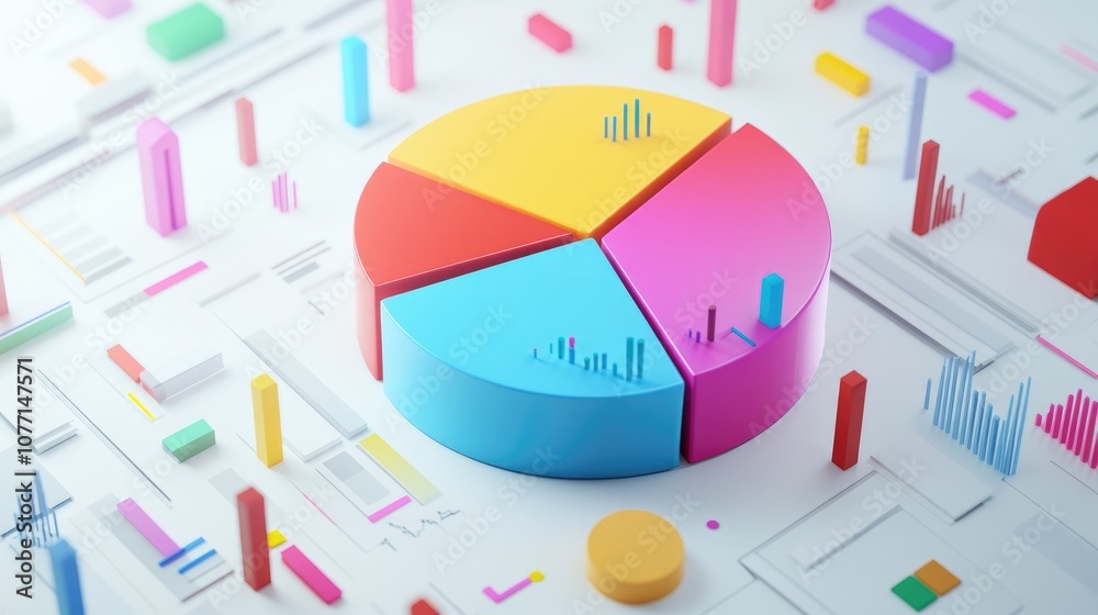 Poster Colorful Pie Chart on Abstract Background Representing Data Visualization Concepts for Reports and Presentations in Business and Analytics