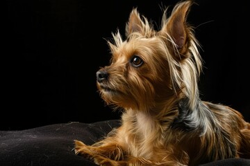 Naklejka premium Portrait of a dog on a black background.