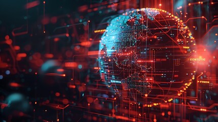 Obraz premium A digital globe with circuits and wires symbolizing global digital transformation