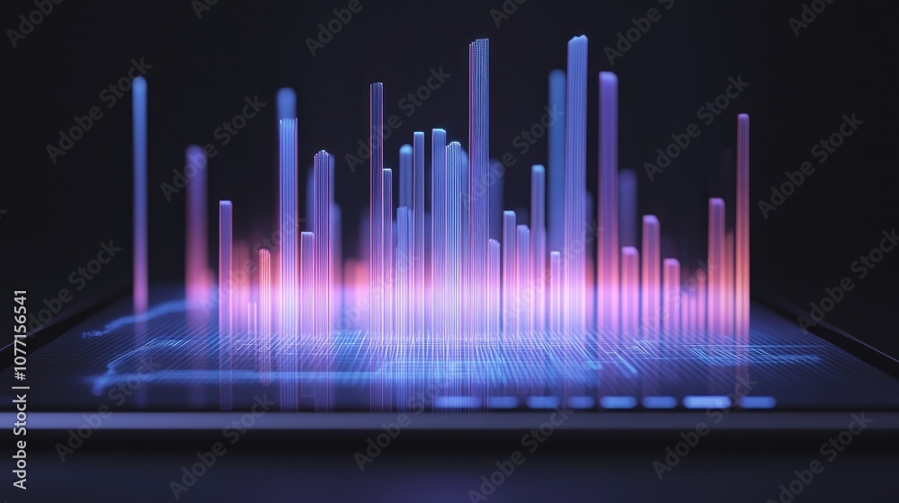 Poster vibrant data visualization on a smartphone with colorful graphs and vivid light effects representing