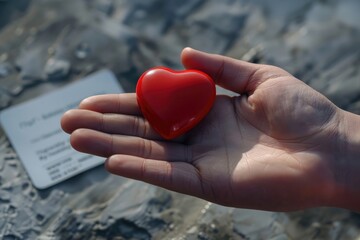 Fototapeta premium the doctor is holding and showing a red heart