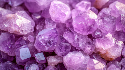 Fototapeta premium Amethyst crystals in various shapes and sizes create stunning purple display, showcasing their natural beauty and unique textures