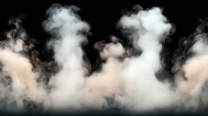 Fototapeta premium Billowing clouds of white smoke or steam rising in front of a black background, creating a dramatic and atmospheric effect.