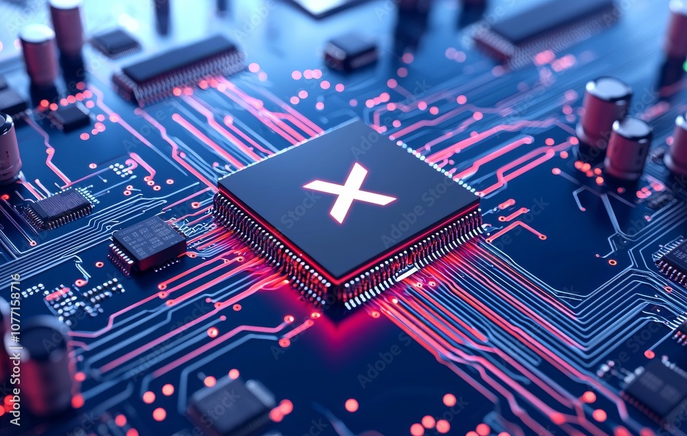 Poster a futuristic glowing cpu quantum computer processor in 3d.