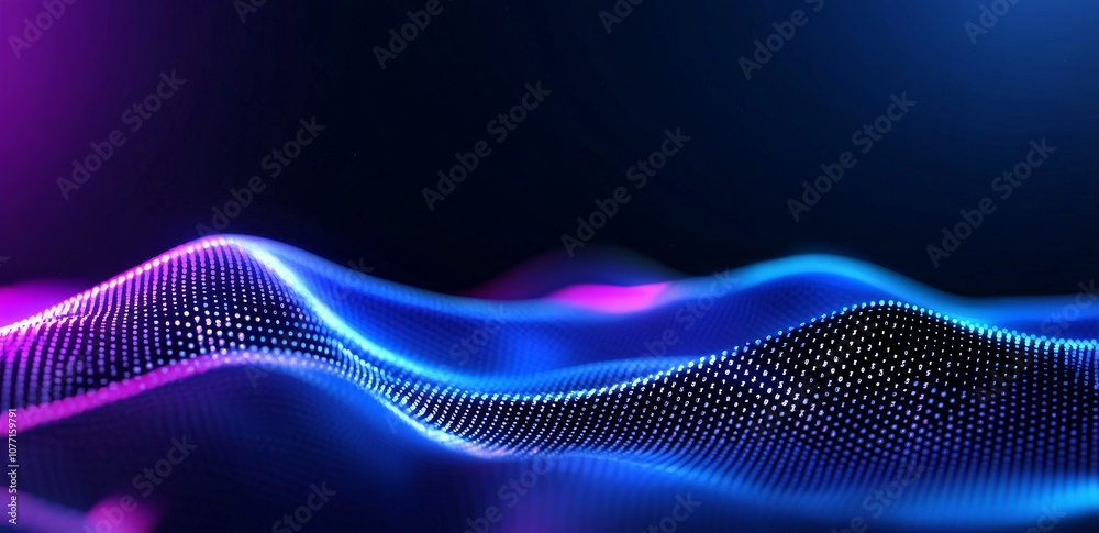 Poster open source wavy surface illustration using cyber data streams and digital neural networks