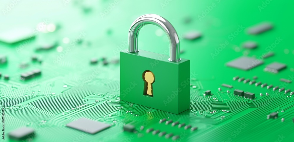 Poster the digital padlock icon appears on the screen in conjunction with a cyber security network and data