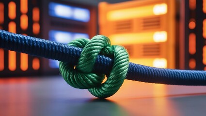 two colorful loose ends tied together in the center, symbolizing strength and unity on a dark background