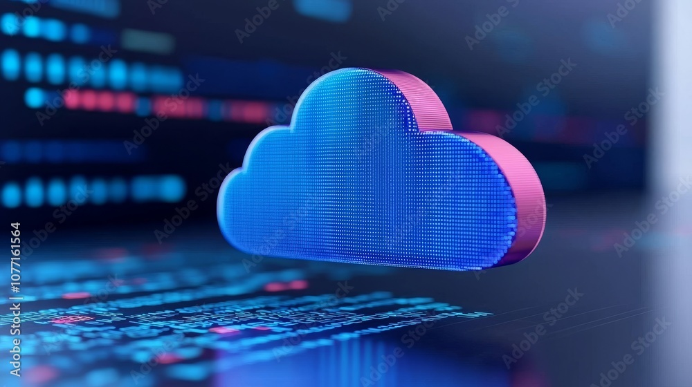 Poster data transfer concept based on cloud computing technology using interconnected polygons and multicol