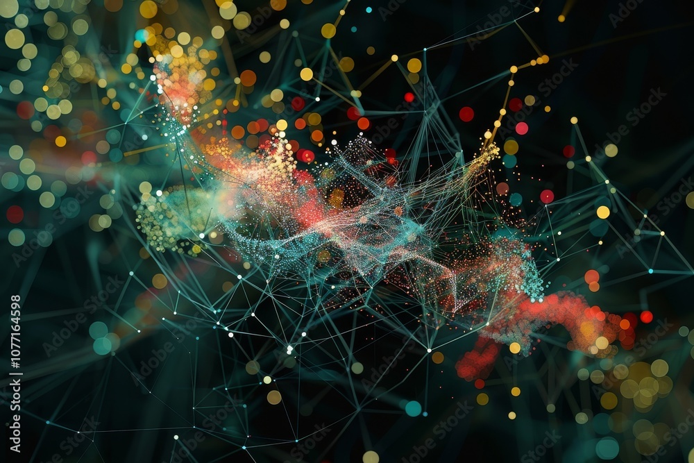 Aufkleber a complex network of dots and lines forming an abstract interconnected system, visualize a fluid mos