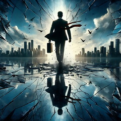 Creating a New Path in Business and Never Giving Up , New Technology , How to Make Money ,Smart , Cybersecurity , Superhero Businessman Facing Challenges ,Company Issues,  AI , 4K , Background