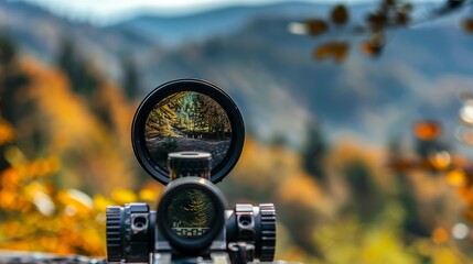 Naklejka premium rifle target view with a backdrop of the natural world. depiction of a rifle scope sight for firearms aim
