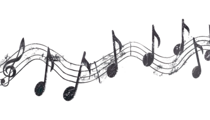 Graphite stick with musical notes hatching, sketching on a transparent background