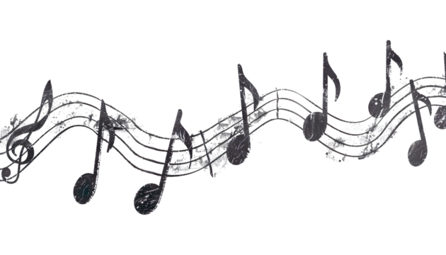 Graphite stick with musical notes hatching, sketching on a transparent background