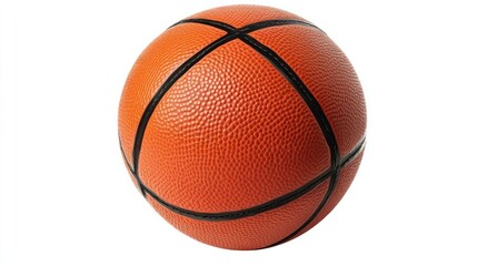 Fototapeta premium Closeup Shot of Basketball, Textured Orange Leather Sphere with Black Stripes, Isolated on White Background - Concept: Sports Equipment for Professional Basketball Game
