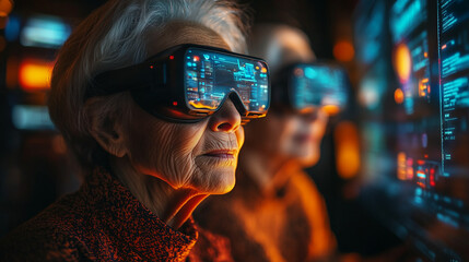 Obraz premium An elderly woman interacting with a digital assistant, symbolizing tech-assisted aging and connection