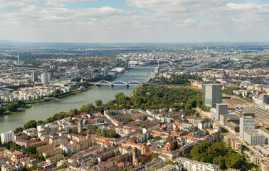 Mannheim and Ludwigshafen in Germany seen from a small plane