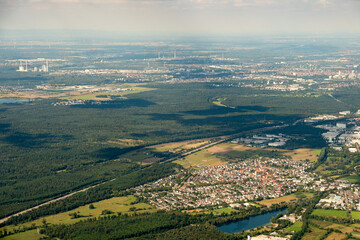 Fototapeta premium Karlsruhe in Germany seen from a small plane