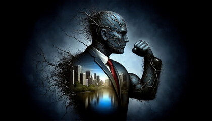 Cybersecurity , Superhero Businessman Facing Challenges ,Creating a New Path in Business and Never Giving Up , New Technology , How to Make Money ,Smart ,Company Issues,  AI , 4K , Background
