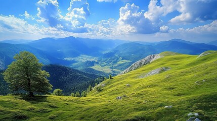 Fototapeta premium Secluded mountain escape, fresh air, vast horizons, peaceful solitude.