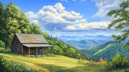 Obraz premium Secluded mountain escape, fresh air, vast horizons, peaceful solitude.