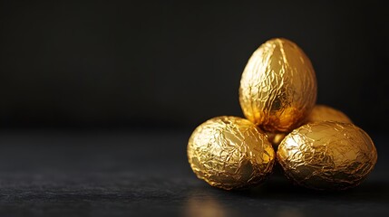 Fototapeta premium Golden eggs in nest. AI generated image, ai. golden eggs in a bird nest representing finincial freedom and security..