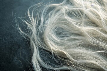 Detailed view of wispy white horse fur, showcasing its texture and delicate strands, Wispy fur that seems to float off the surface