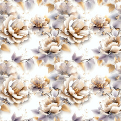 Fototapeta premium Seamless floral pattern with beige and gray flowers on white