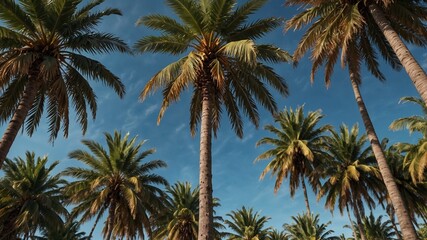 Palm trees and sky cinematic photo, clear day light, wide angle photo