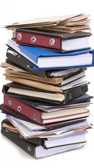 A vibrant collection of colorful office binders stacked together, showcasing organization and professionalism in a tidy workspace