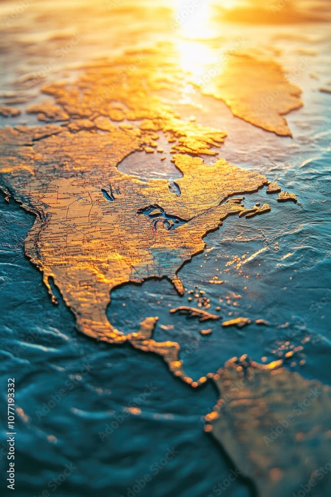 Poster a detailed view of the world map with countries and continents highlighted