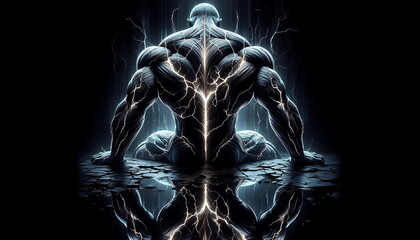 Strong man with muscles , super hero ,  AI , 4K , Background
