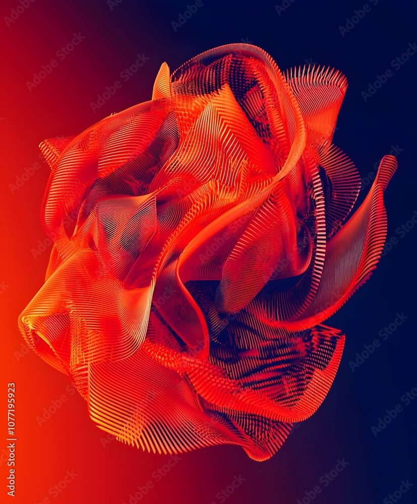 Poster Abstract 3D Render of Flowing Red and Black Waves with Intricate Lines and Patterns, Creating a Dynamic and Artistic Visual Experience