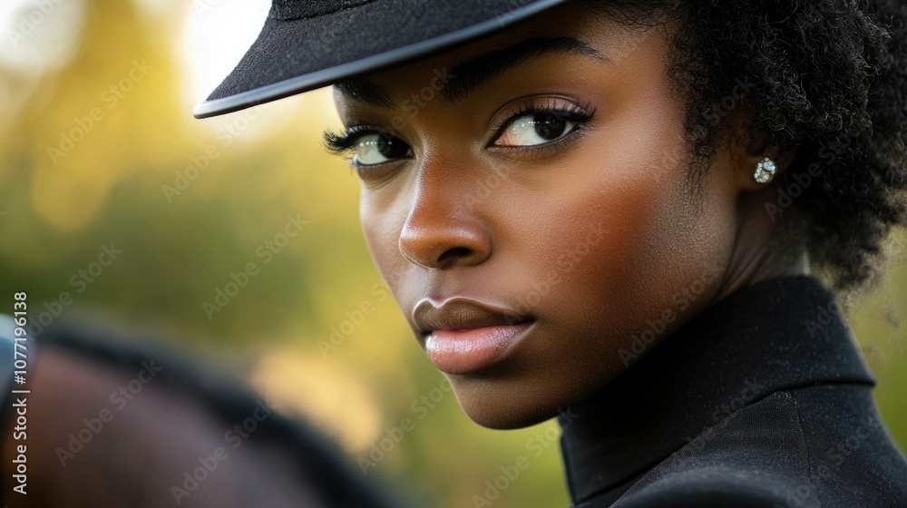 Poster a close-up of a person wearing a hat, suitable for use in editorial or commercial contexts