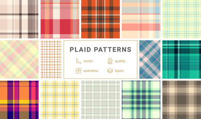 Rustic plaid textile patterns featuring checkered designs, perfect for fabric materials, shirts, or wallpaper with a Scottish flair.