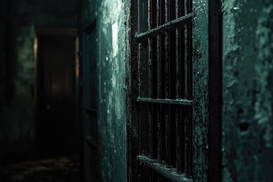 Abandoned building with an old jail cell door