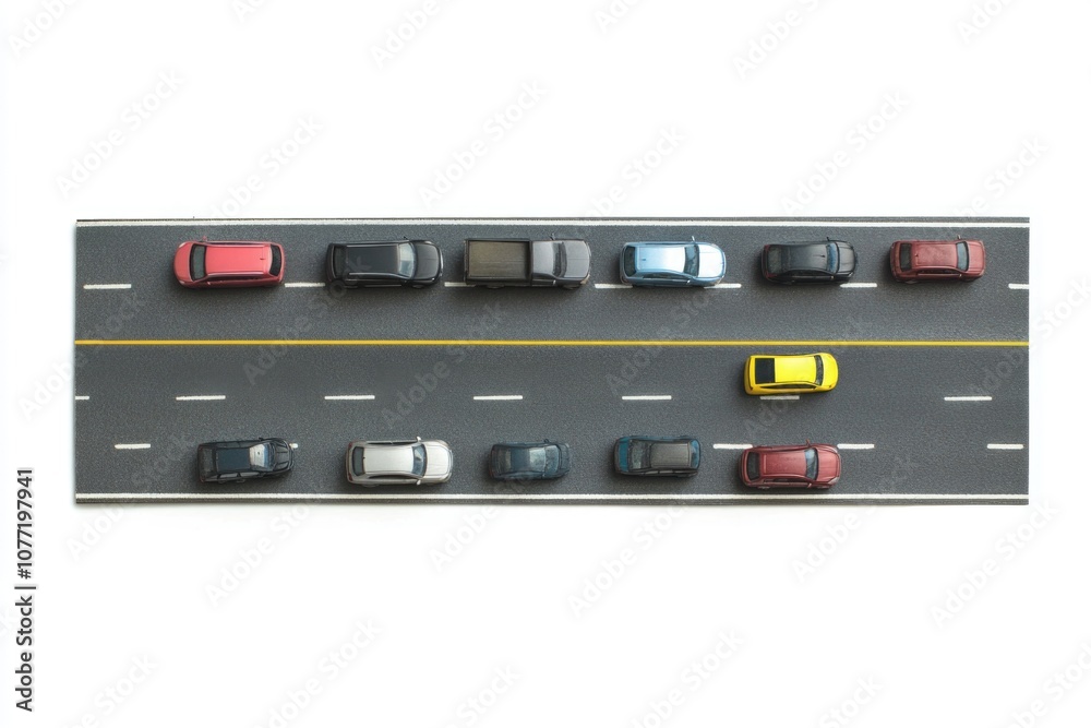 Aufkleber Overhead view of multiple vehicles on a busy highway with fast-paced movement and urban scenery