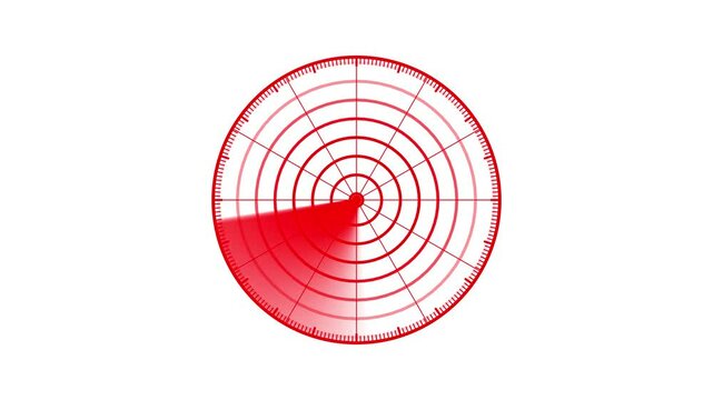 Red Color Rader searching animation. Rader Hud technology signal waves animated on white background.