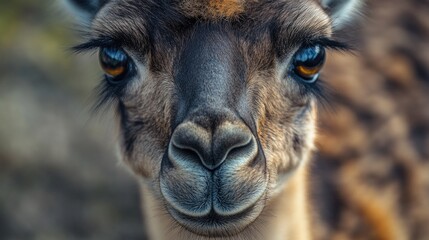 Fototapeta premium A clear view of a giraffe's face with blurred background
