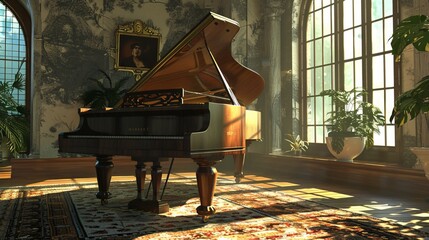 Room with a beautiful grand piano