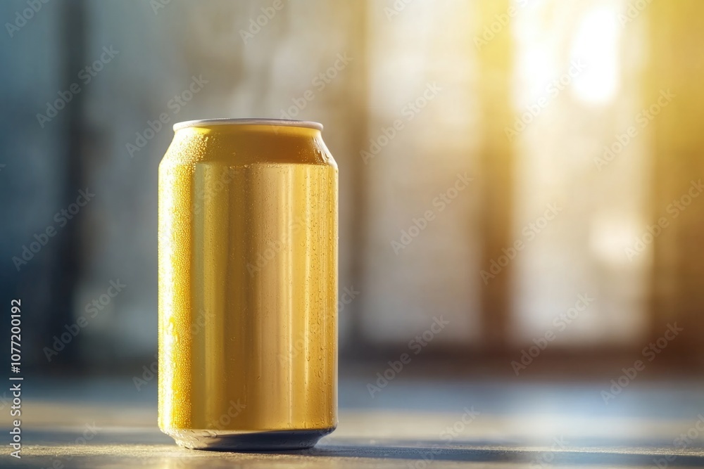 Poster a can of beer sits on a table, ready to be enjoyed