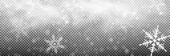 Stock vector illustration falling snow. Snowflakes, snowfall. Transparent background. Fall of snow.	