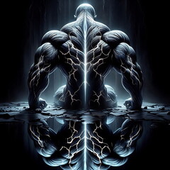 Strong man with muscles , super hero ,  AI , 4K , Background
