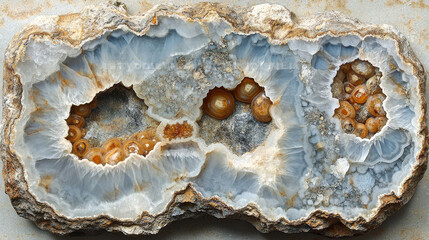 Fototapeta premium Beautiful agate stone with intricate patterns and colors, showcasing natural formations and textures. This macro view highlights unique geological features and earthy tones