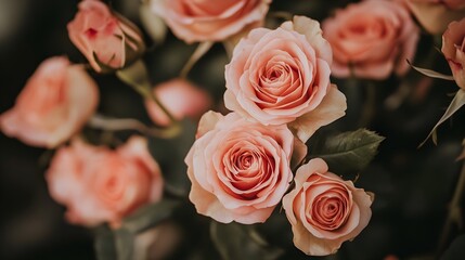 Obraz premium Gorgeous Blushing Garden Roses in Lush Floral Bouquet Closeup