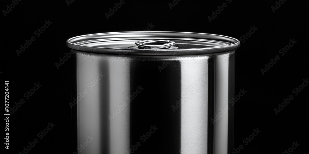 Poster a single can of soda sitting on a black surface, ideal for use in product or packaging design