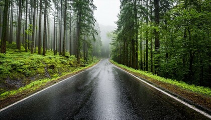 Obraz premium Whispers of the Rain: Exploring the Wet Forest Road