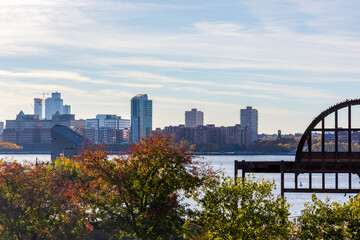 New Jersey skyline panorama over Hudson River viewed from New York City Manhattan downtown